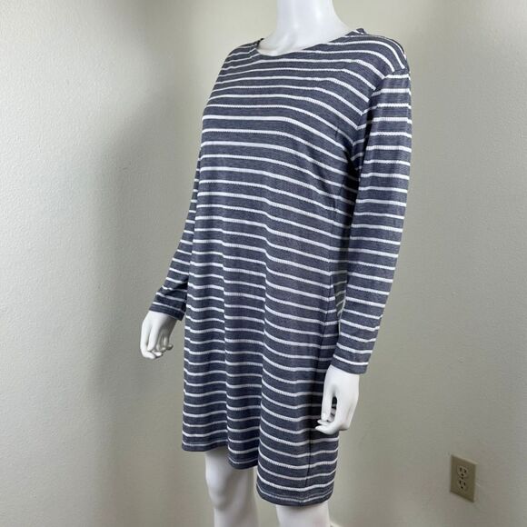 Sail to Sable Womens Size L Blue White Textured Striped Cotton Mini Shift Dress - Picture 7 of 15
